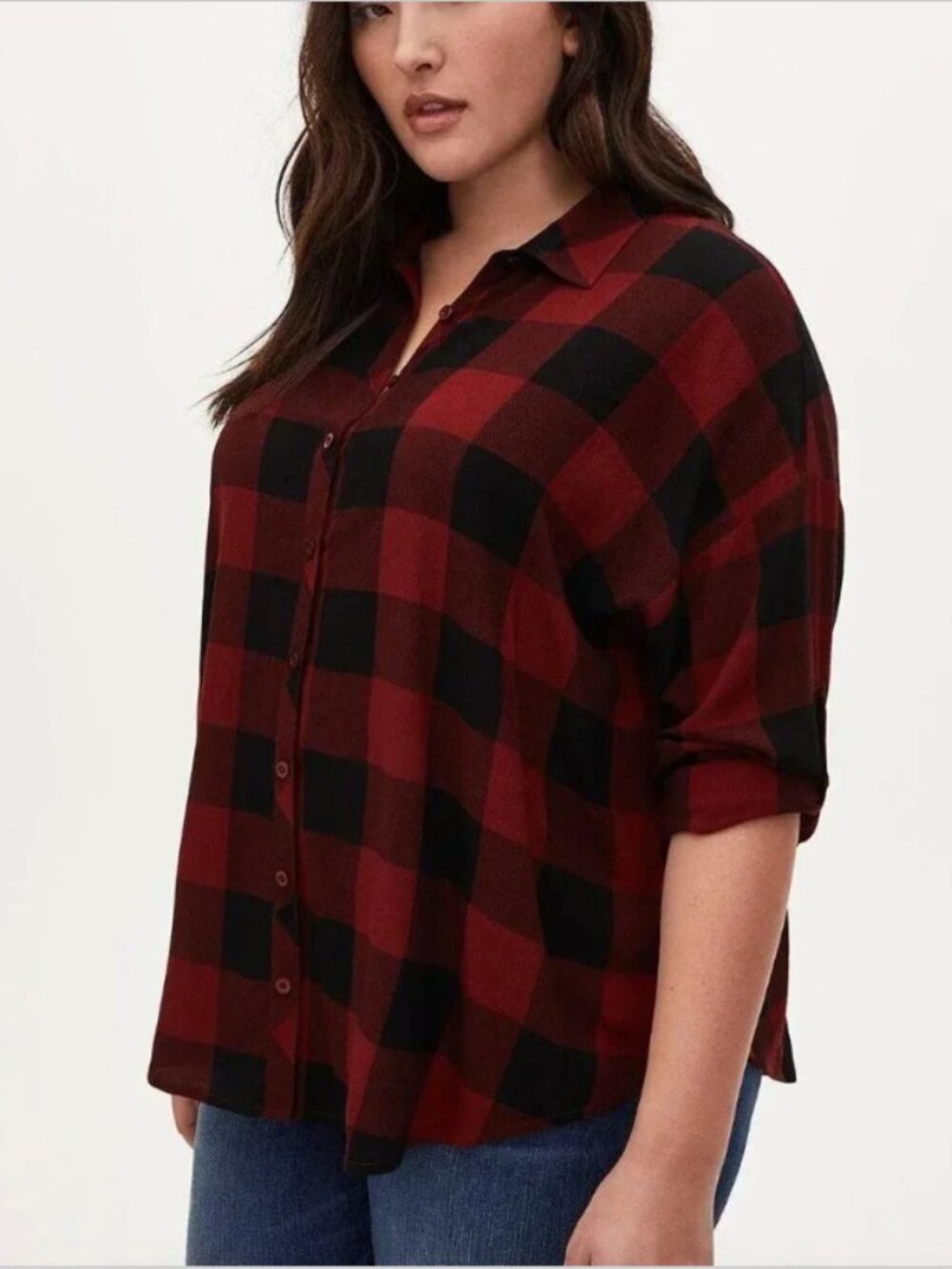TORRID Buffalo Plaid Boyfriend Shirt Plus Size 3X Red Black Womens Button Up Top